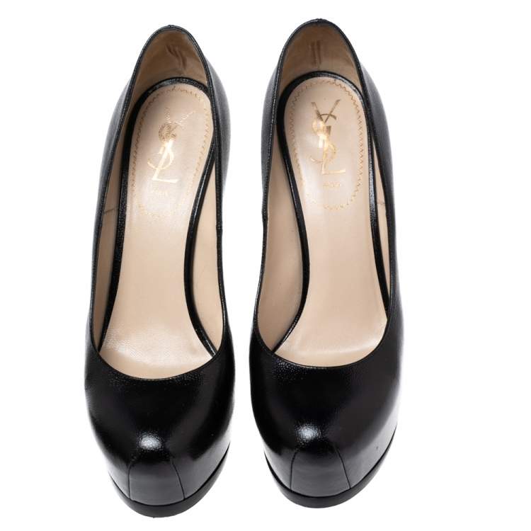 Pre Owned Yves Saint Laurent Black Leather Tribtoo Platform Pumps Size 40