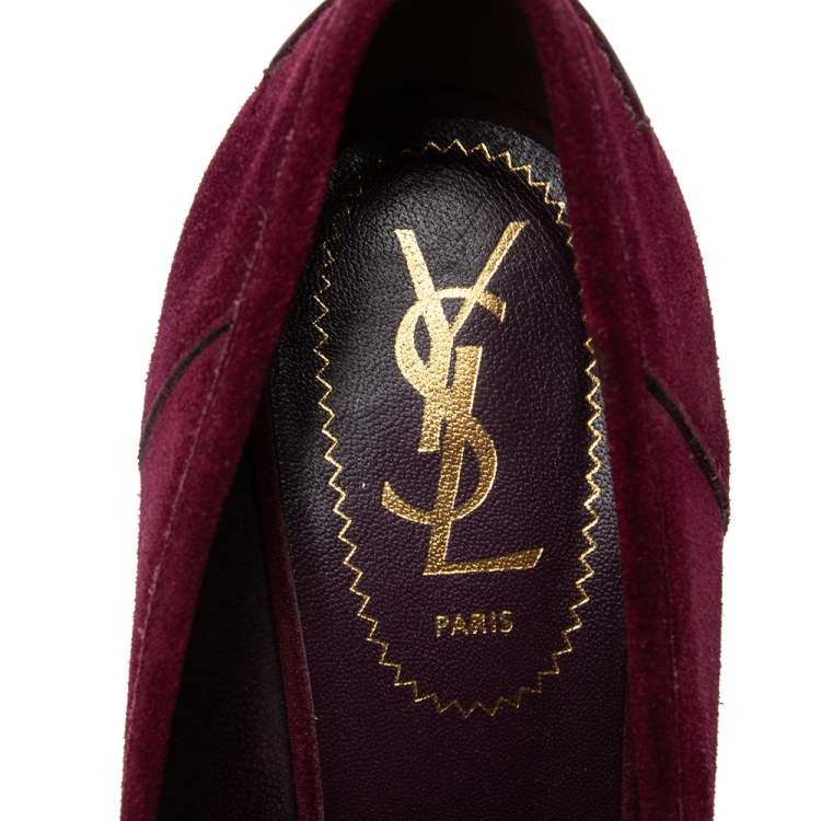 Pre Owned Yves Saint Laurent Purple Suede Tribtoo Penny Loafer Platform Pumps Size 38