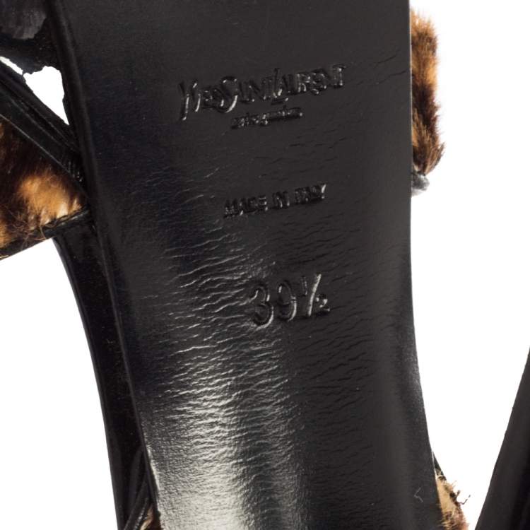 Pre Owned Yves Saint Laurent Brown/Yellow Calf Hair Tribute  Sandals Size 39.5
