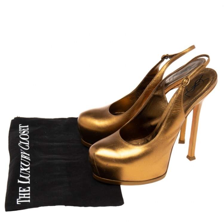 Pre Owned Yves Saint Laurent Metallic Bronze  Tribtoo Slingback Pumps  Size 41