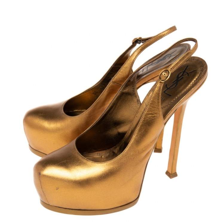 Pre Owned Yves Saint Laurent Metallic Bronze  Tribtoo Slingback Pumps  Size 41