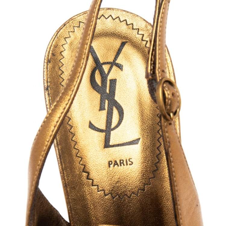 Pre Owned Yves Saint Laurent Metallic Bronze  Tribtoo Slingback Pumps  Size 41