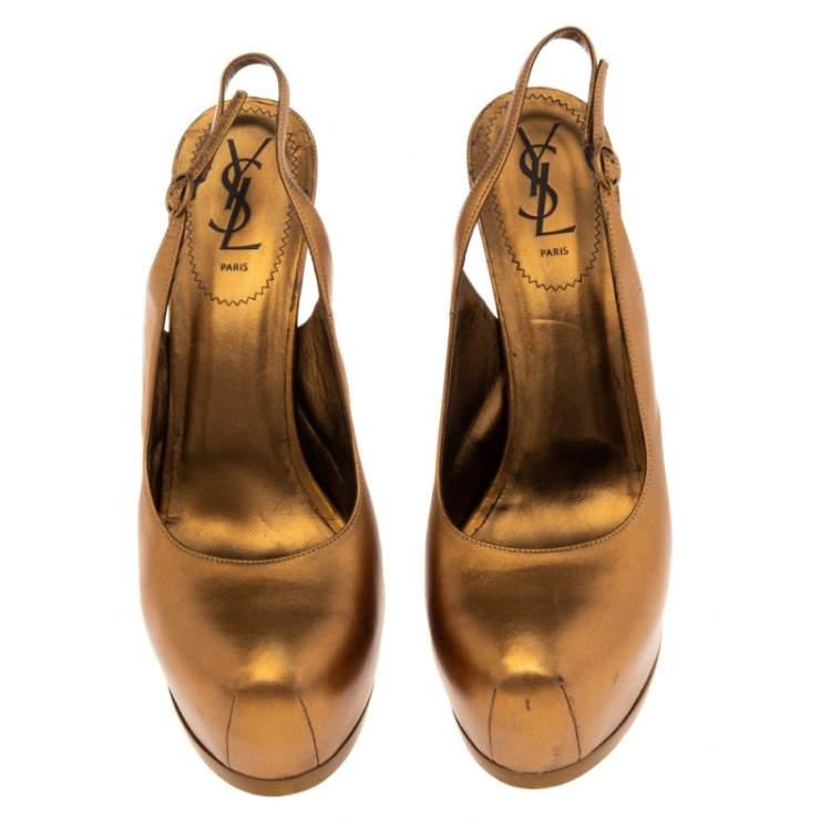 Pre Owned Yves Saint Laurent Metallic Bronze  Tribtoo Slingback Pumps  Size 41