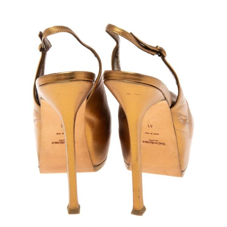 Pre Owned Yves Saint Laurent Metallic Bronze  Tribtoo Slingback Pumps  Size 41