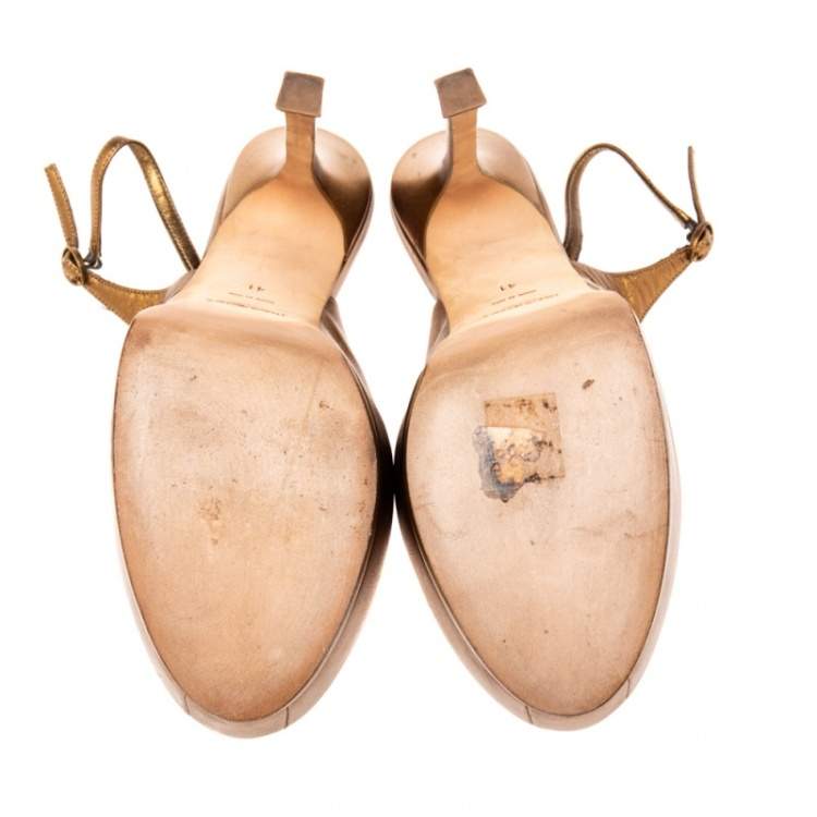 Pre Owned Yves Saint Laurent Metallic Bronze  Tribtoo Slingback Pumps  Size 41