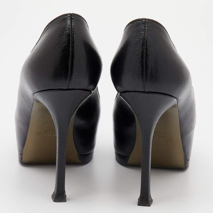 Pre Owned Yves Saint Laurent Black Leather Tribtoo Platform Pumps Size 36