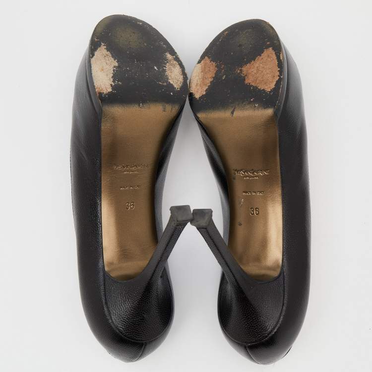 Pre Owned Yves Saint Laurent Black Leather Tribtoo Platform Pumps Size 36