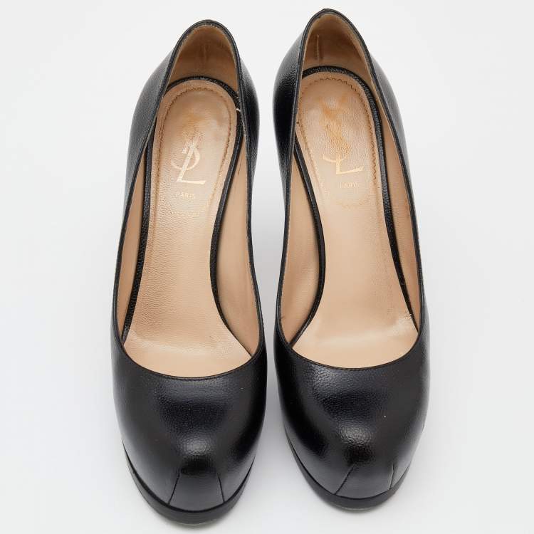 Pre Owned Yves Saint Laurent Black Leather Tribtoo Platform Pumps Size 36