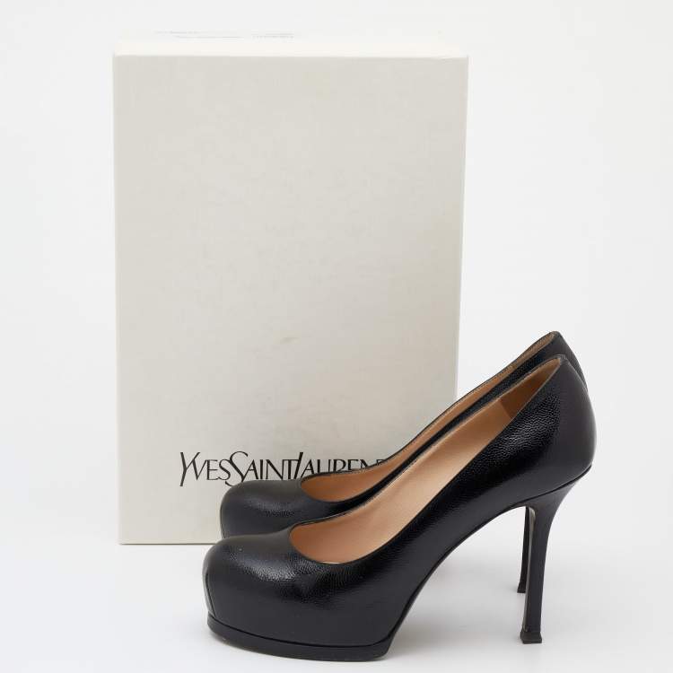 Pre Owned Yves Saint Laurent Black Leather Tribtoo Platform Pumps Size 36