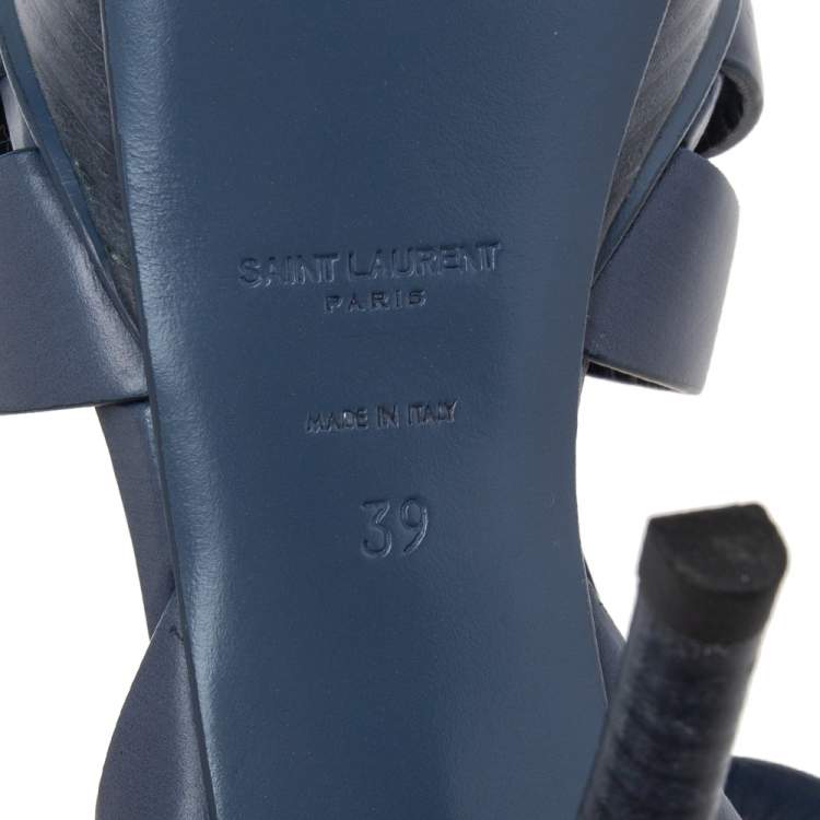 Pre Owned Yves Saint Laurent Blue Leather Tribute Platform  Sandals Size 39