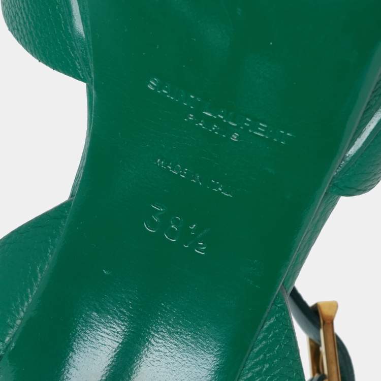 Pre Owned Yves Saint Laurent Green Leather Tribute Platform Sandals Size 38.5