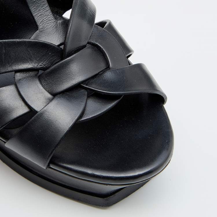 Pre Owned Yves Saint Laurent Black Leather Tribute Platform Sandals Size 41