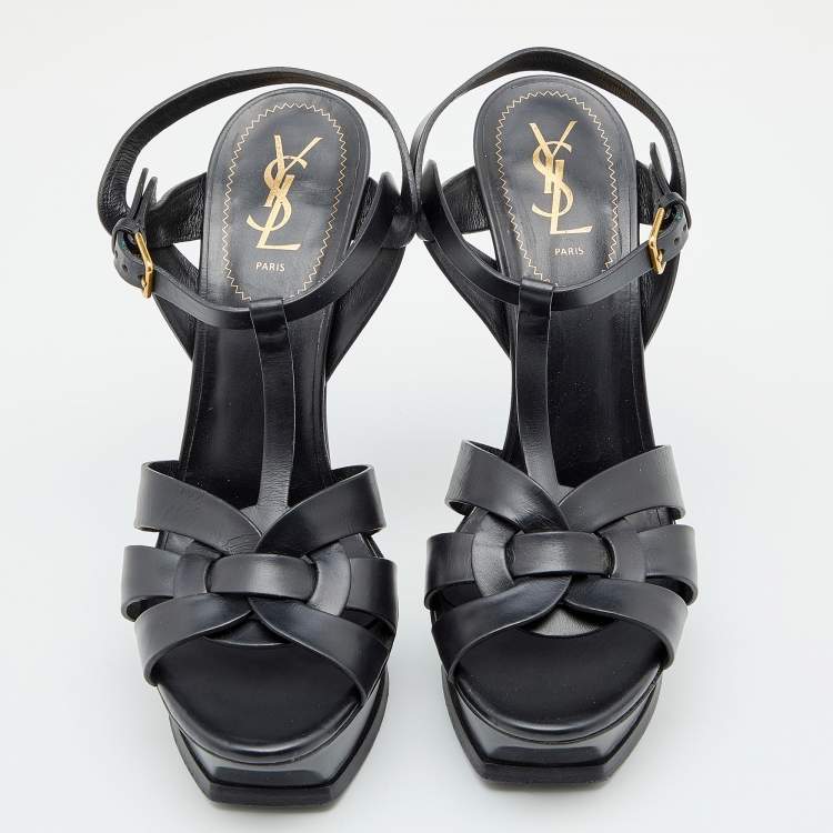 Pre Owned Yves Saint Laurent Black Leather Tribute Platform Sandals Size 41
