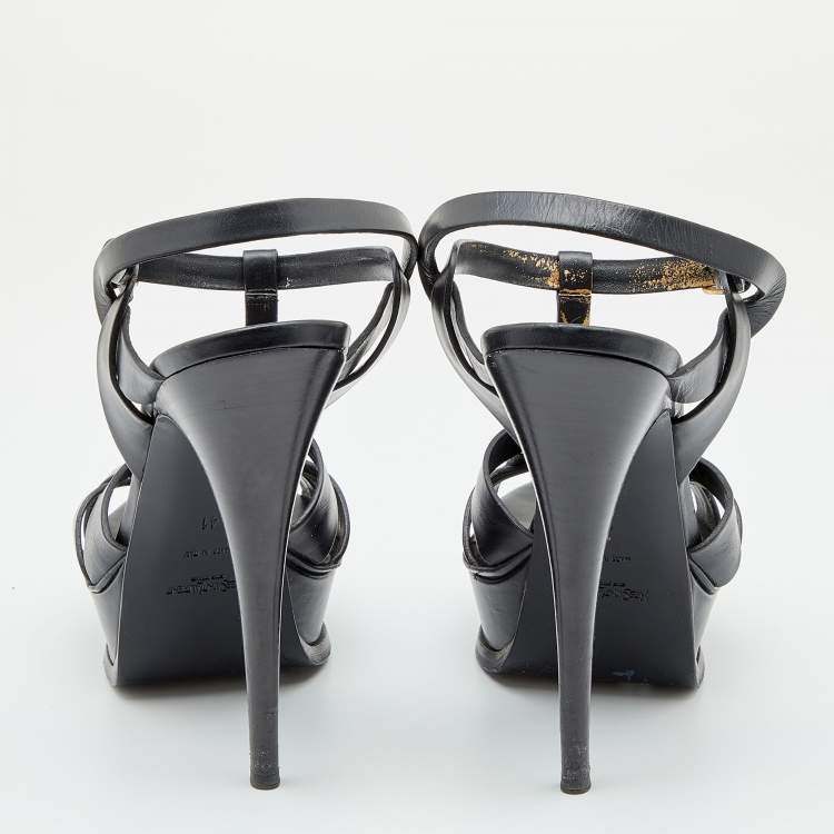 Pre Owned Yves Saint Laurent Black Leather Tribute Platform Sandals Size 41