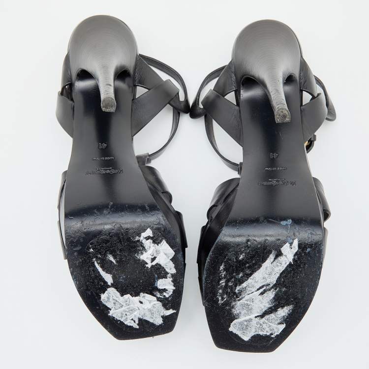 Pre Owned Yves Saint Laurent Black Leather Tribute Platform Sandals Size 41