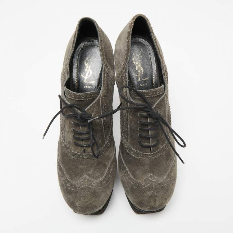 Pre Owned  Yves Saint Laurent Grey Suede Janis Booties Size 39.5