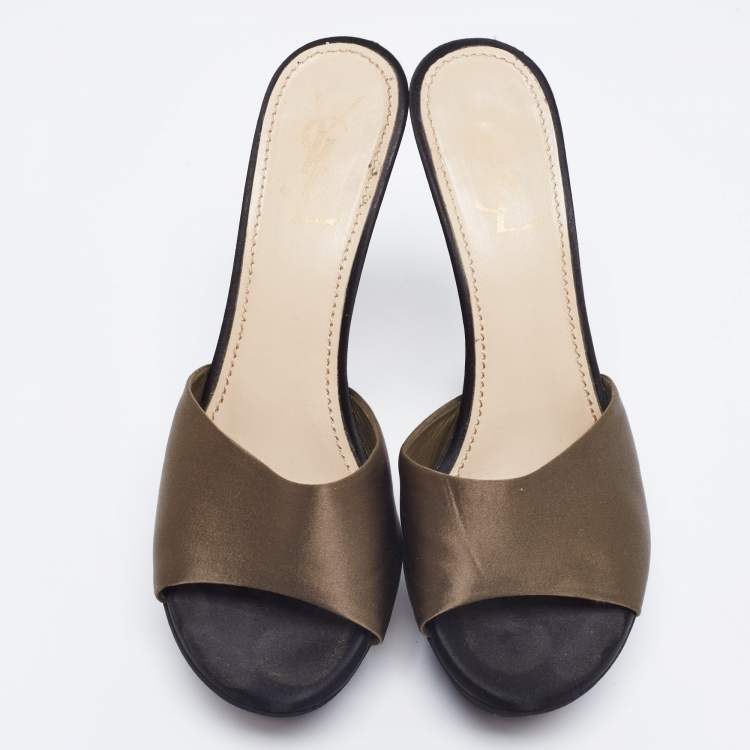 Pre Owned Yves Saint Laurent Black/Green Satin Platform Slide Sandals Size 40