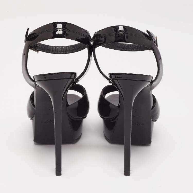 Pre Owned Yves Saint Laurent Black  Patent Leather Platform Ankle Strap Sandals Size 39