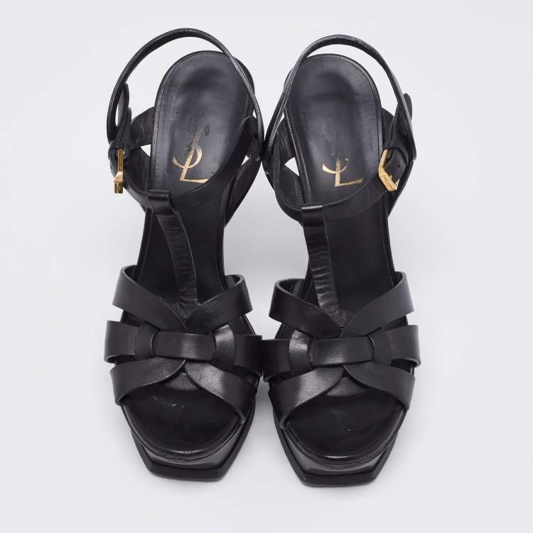 Pre Owned Yves Saint Laurent Black  Tribute Platform Sandals Size 36