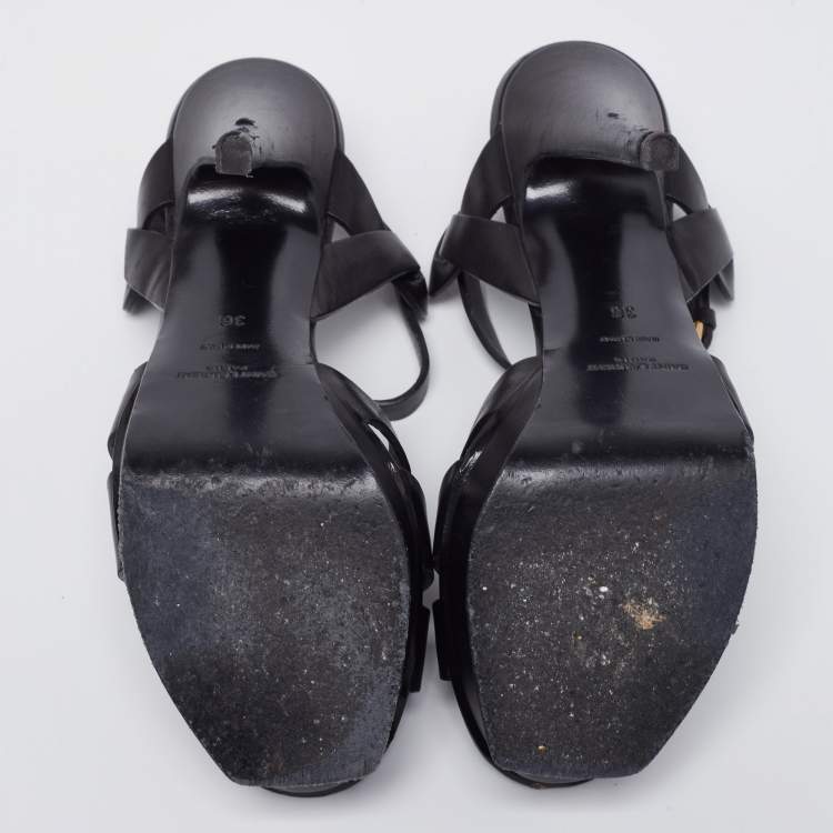 Pre Owned Yves Saint Laurent Black  Tribute Platform Sandals Size 36