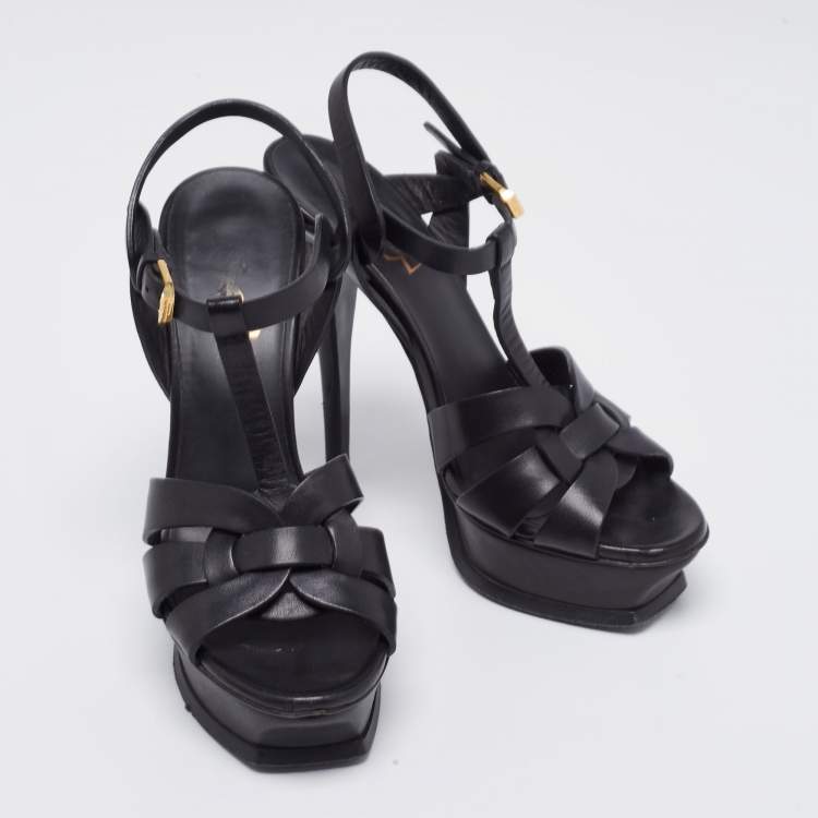 Pre Owned Yves Saint Laurent Black  Tribute Platform Sandals Size 36