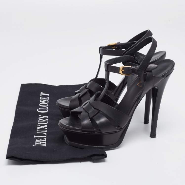 Pre Owned Yves Saint Laurent Black  Tribute Platform Sandals Size 36