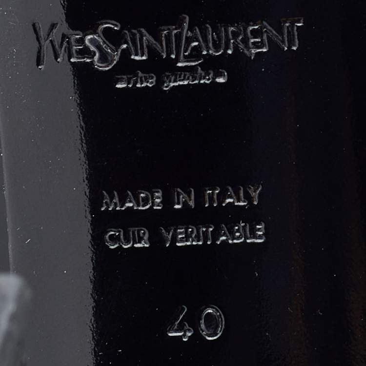 Pre Owned Yves Saint Laurent  Black Patent Leather Mid Calf Length Boots Size 40