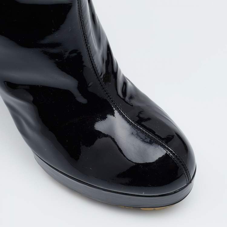 Pre Owned Yves Saint Laurent  Black Patent Leather Mid Calf Length Boots Size 40