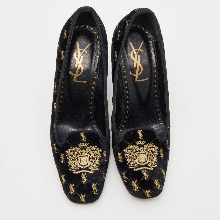 Pre Owned Yves Saint Laurent Black Embroidered Velvet Pumps Size 39