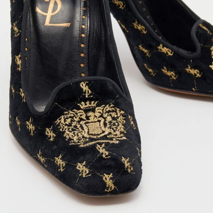 Pre Owned Yves Saint Laurent Black Embroidered Velvet Pumps Size 39