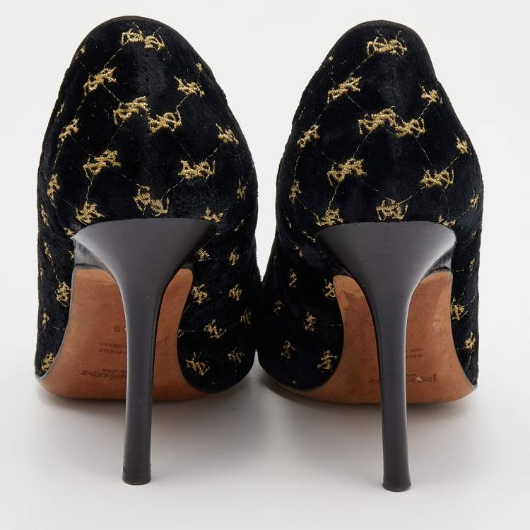 Pre Owned Yves Saint Laurent Black Embroidered Velvet Pumps Size 39