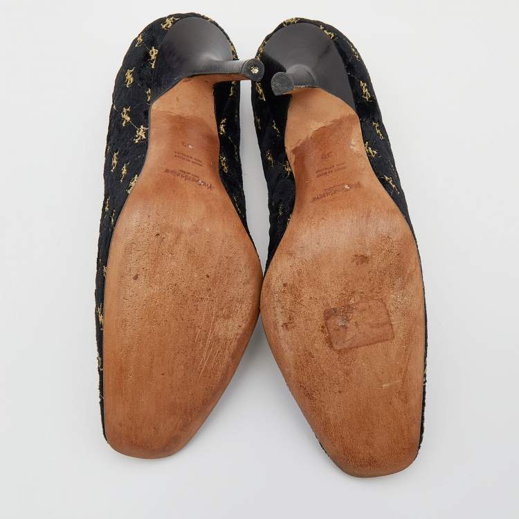 Pre Owned Yves Saint Laurent Black Embroidered Velvet Pumps Size 39