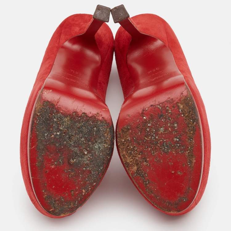 مملوكة مسبقًا Yves Saint Laurent Red Suede Tribtoo Platform Pumps Size 35.5