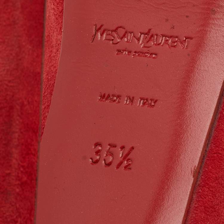 مملوكة مسبقًا Yves Saint Laurent Red Suede Tribtoo Platform Pumps Size 35.5