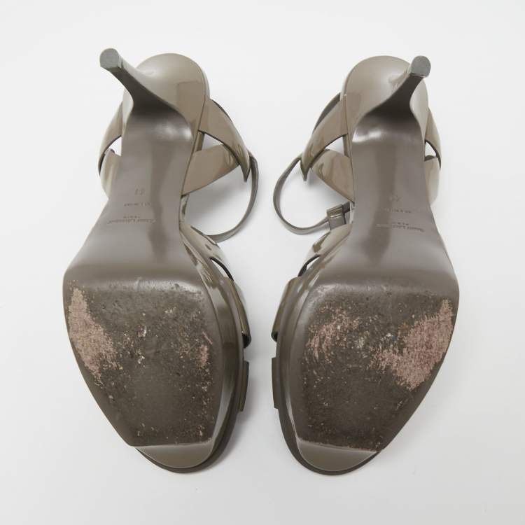Pre Owned Yves Saint Laurent Grey Patent Tribute Platform Sandals Size 41