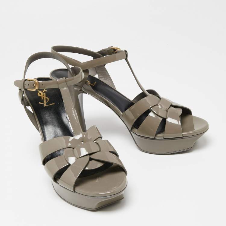 Pre Owned Yves Saint Laurent Grey Patent Tribute Platform Sandals Size 41