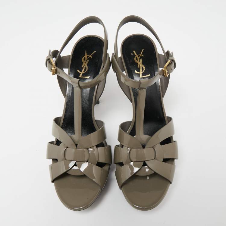 Pre Owned Yves Saint Laurent Grey Patent Tribute Platform Sandals Size 41