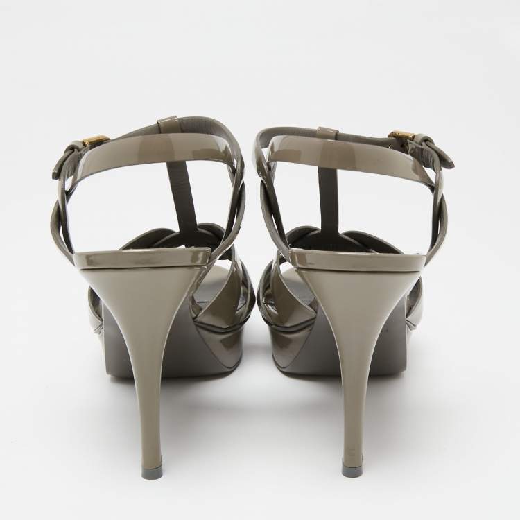 Pre Owned Yves Saint Laurent Grey Patent Tribute Platform Sandals Size 41
