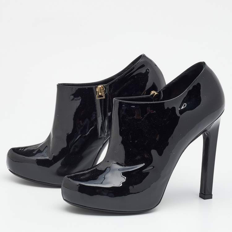 Pre Owned Yves Saint Laurent Black Patent Leather Platform Booties Size 38.5