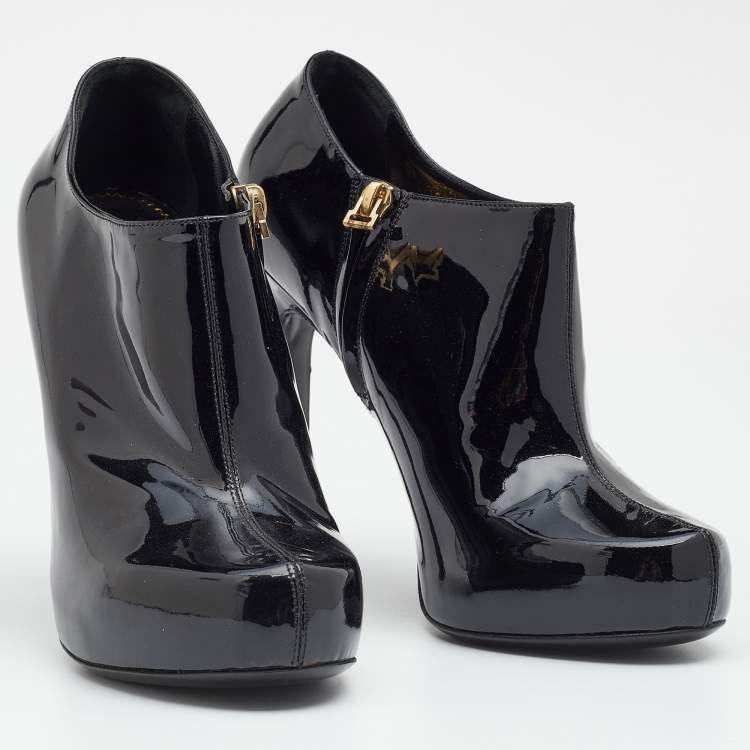 Pre Owned Yves Saint Laurent Black Patent Leather Platform Booties Size 38.5