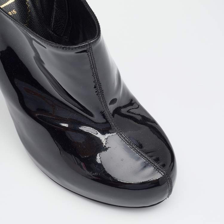 Pre Owned Yves Saint Laurent Black Patent Leather Platform Booties Size 38.5