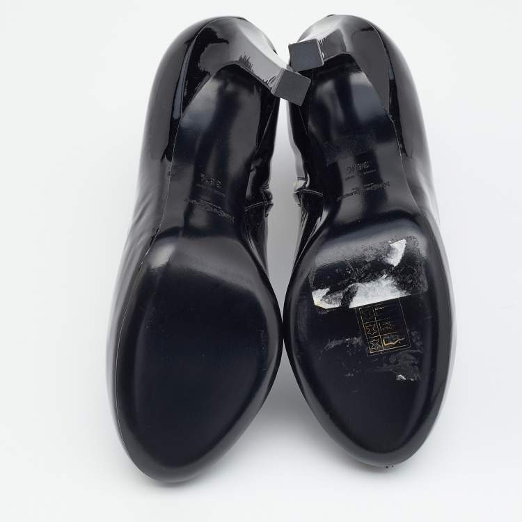 Pre Owned Yves Saint Laurent Black Patent Leather Platform Booties Size 38.5