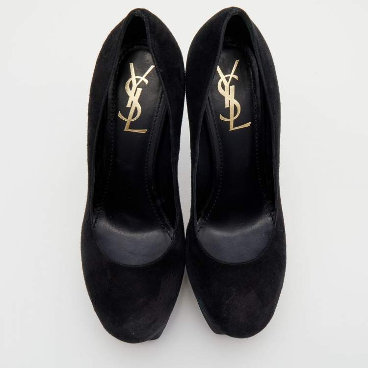 Pre Owned Yves Saint Laurent Black Suede Platform Pumps Size 38