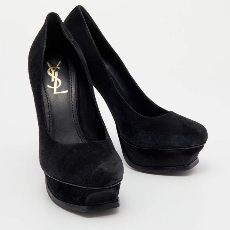 Pre Owned Yves Saint Laurent Black Suede Platform Pumps Size 38