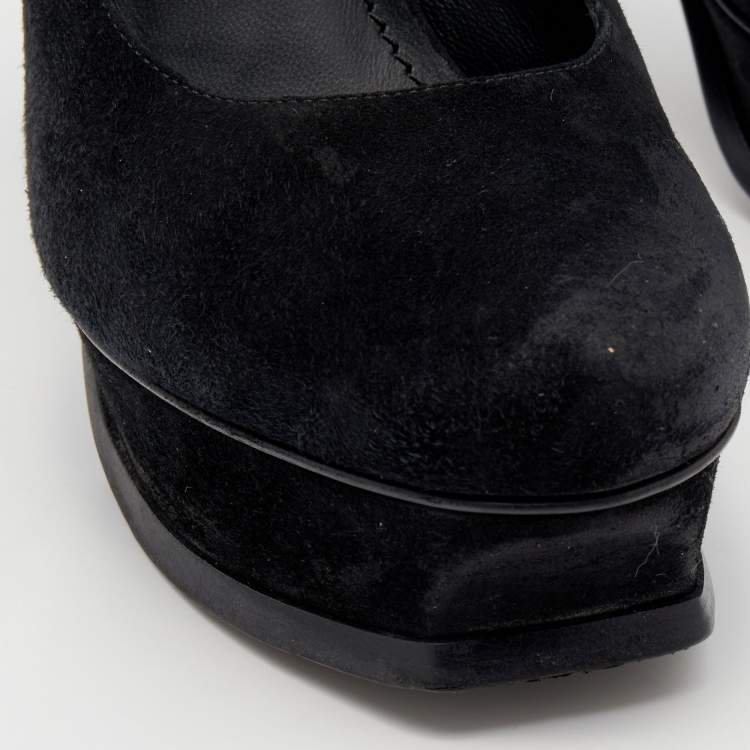 Pre Owned Yves Saint Laurent Black Suede Platform Pumps Size 38