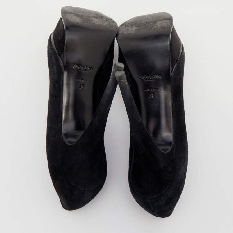 Pre Owned Yves Saint Laurent Black Suede Platform Pumps Size 38