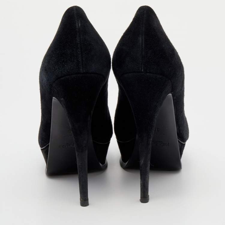 Pre Owned Yves Saint Laurent Black Suede Platform Pumps Size 38