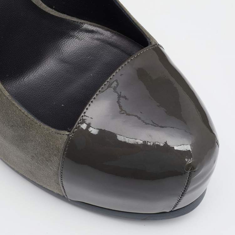 Pre Owned Yves Saint Laurent Grey Suede And Patent Leather Tribtoo Platform Pumps Size 38
