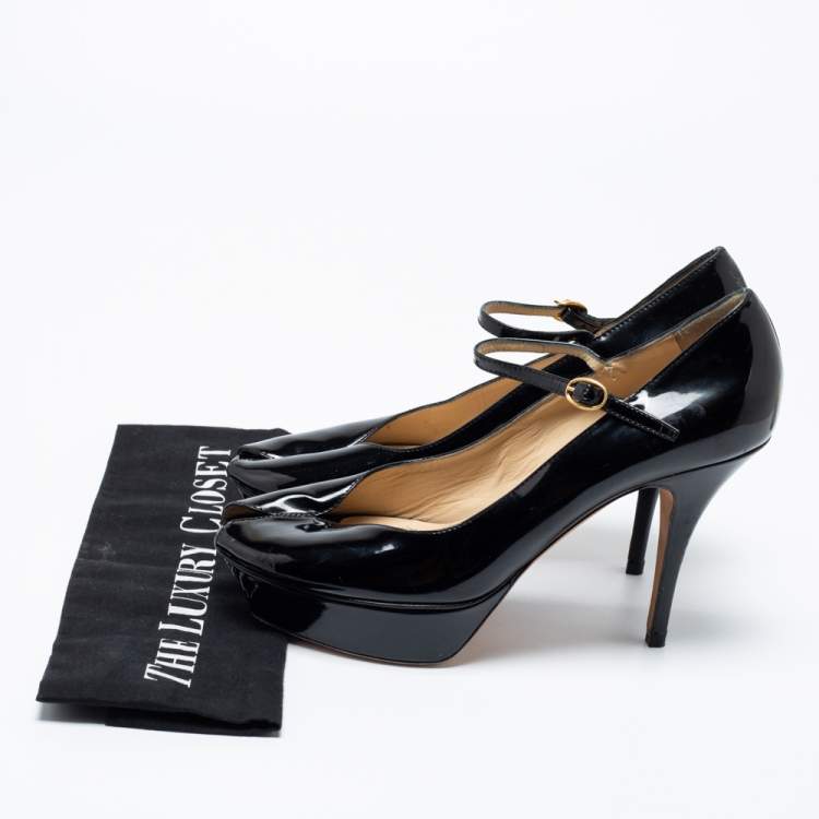 Pre Owned Yves Saint Laurent Black Patent Leather Peep Toe Ankle Strap Pumps Size 39