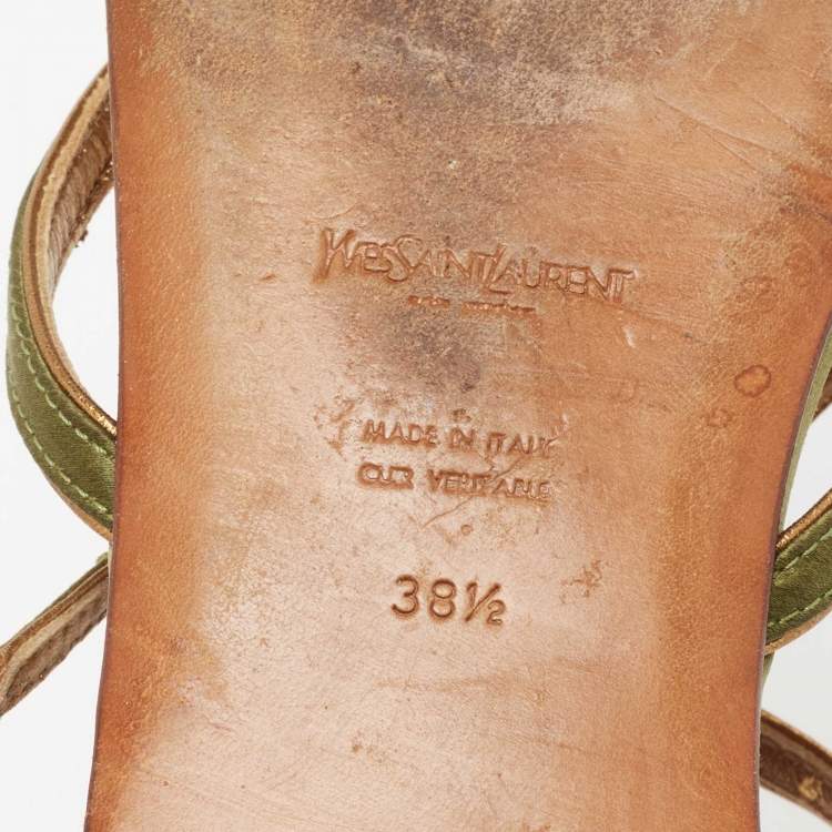Pre Owned Yves Saint Laurent Green Satin Flat Sandals Size 38.5